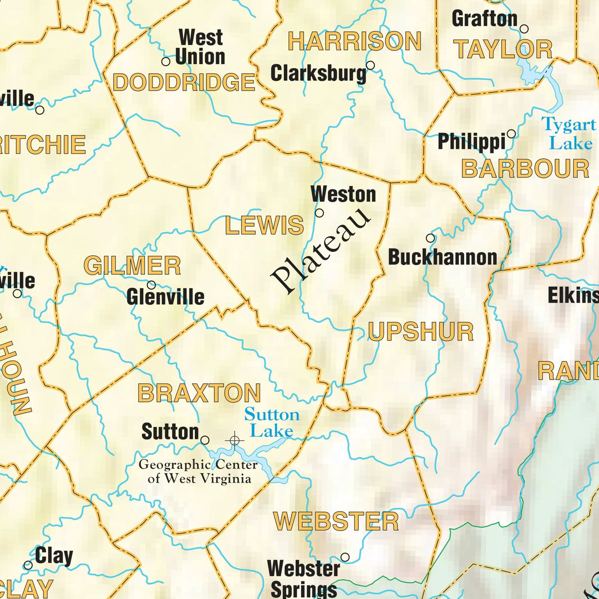 West Virginia Shaded Relief State Wall Map - Ultimate Globes - POD - KA - S - WV - SHR - 38X31 - PAPER - Ultimate Globes