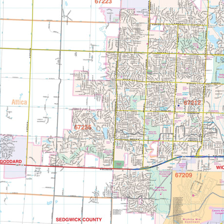 Wichita & Sedgewick, KS Wall Map (Without S - T - R Lines) - Ultimate Globes - POD - KA - C - KS - WICHITA - PAPER - Ultimate Globes