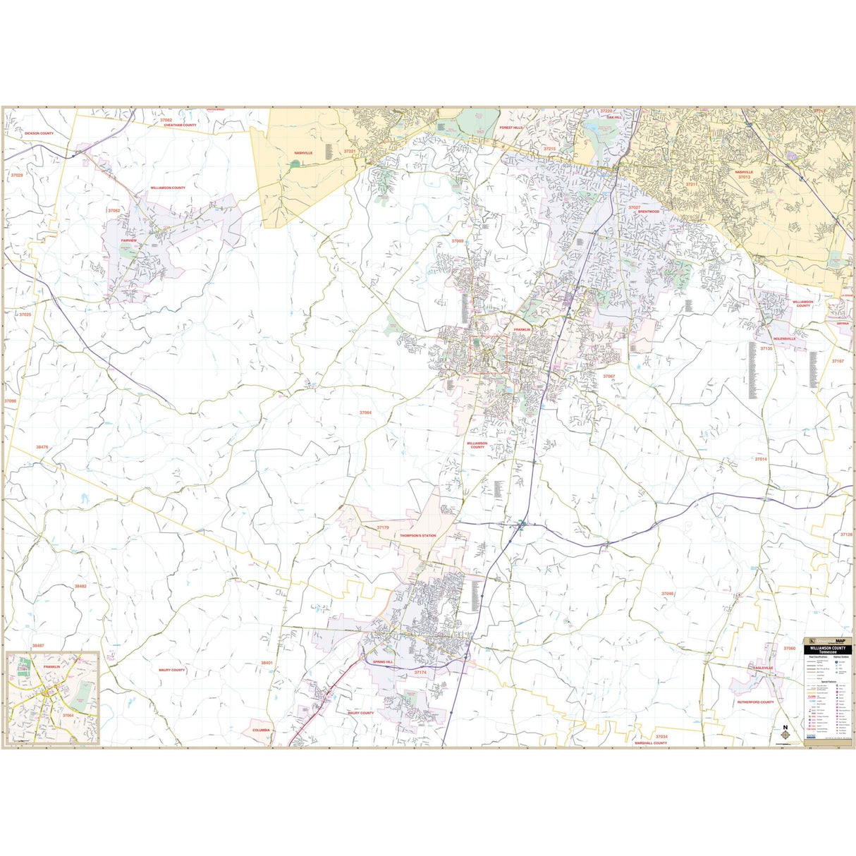 Williamson County, TN Wall Map - KA-C-TN-WILLIAMSON-PAPER - Ultimate Globes