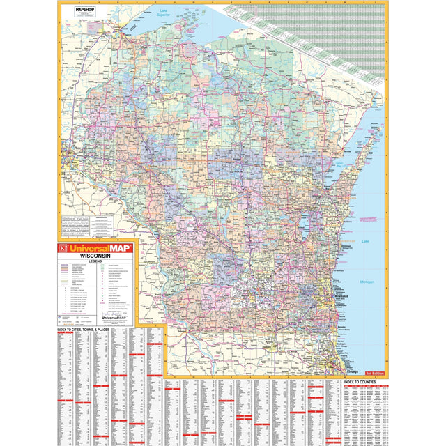 Wisconsin State Wall Map - KA-S-WI-WALL-PAPER - Ultimate Globes