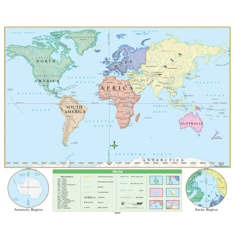 World Beginner Wall Map - Ultimate Globes - POD - KA - WORLD - BGNR - 50X42 - PAPER - Ultimate Globes