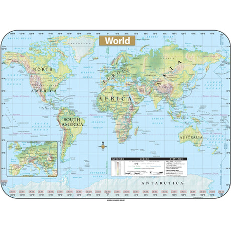 World Shaded Relief Wall Map - KA-WORLD-SHR-38X28-PAPER - Ultimate Globes