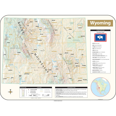 Wyoming Shaded Relief State Wall Map - KA-S-WY-SHR-38X28-PAPER - Ultimate Globes